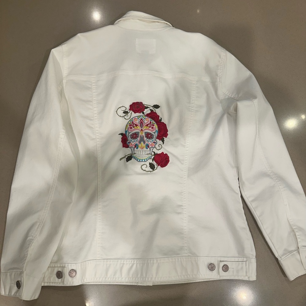 Custom Embroidered White Denim Jacket